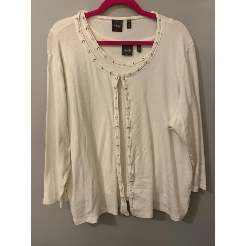 Rafaella Womens 3X White 100% Cotton Tank and Cardigan Twin Set Grommet Detail